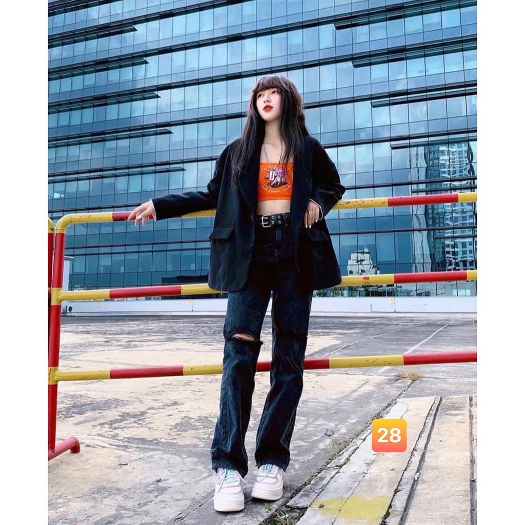 QUẦN JEAN DÀI ỐNG RỘNG LƯNG CAO RÁCH - QUẦN BÒ NỮ CULOTTES SUÔNG N - T 38
