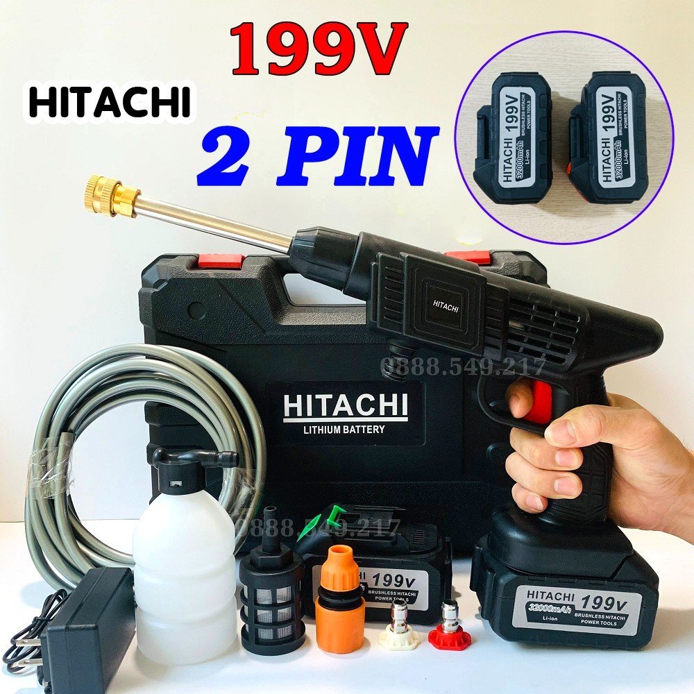 Máy rửa xe cầm tay 2 pin 199V siêu trâu - Hàng lõi đồng không chổi than - Chuyên dùng tưới tiêu xịt rửa tiện lợi cực khỏe