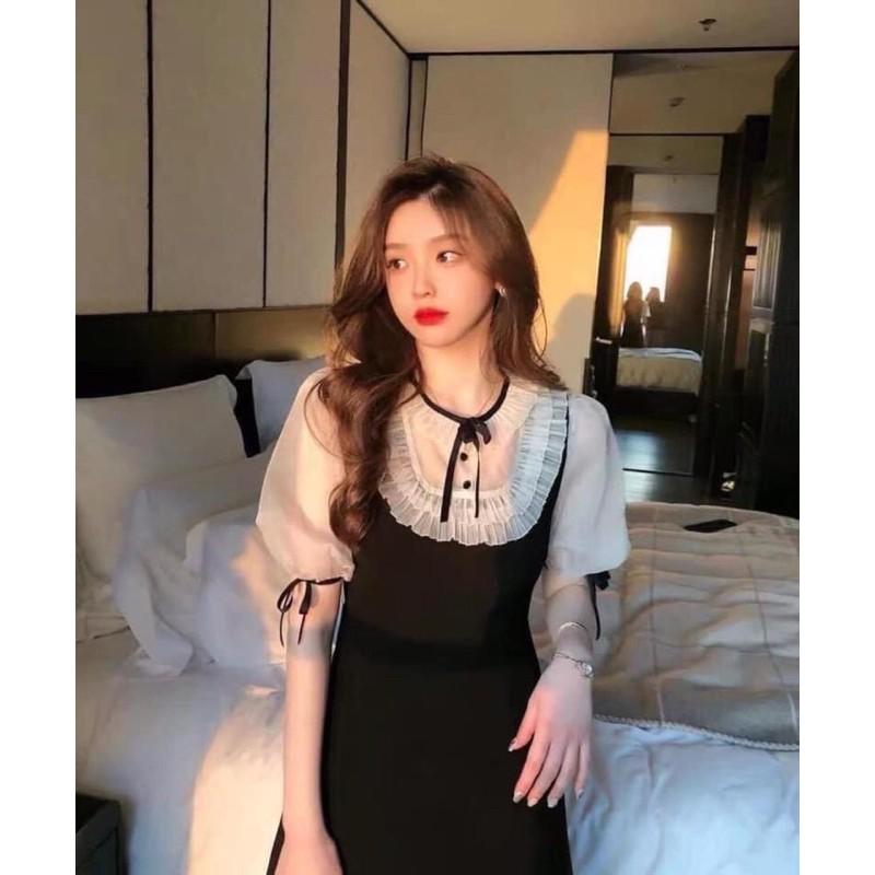 Váy đen cổ trắng ren bèo