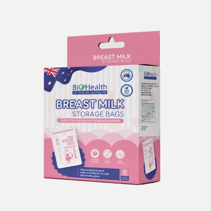 Túi trữ sữa BioHealth 150ml, 250ml chất nhựa tự nhiên không chứa BPA an toàn cho bé, Hộp 30 túi