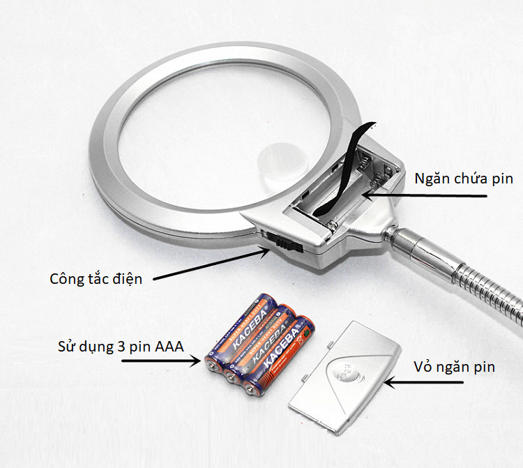 Kính lúp kẹp bàn C3 độ phóng đại 2.5X – 5X, có đèn soi mẫu vật