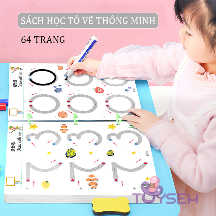 Sách tô vẽ thông minh 64 trang cho bé tự học - Vở tập viết xóa được cho bé - Đồ chơi giáo dục - Quà tặng sinh nhật cho bé