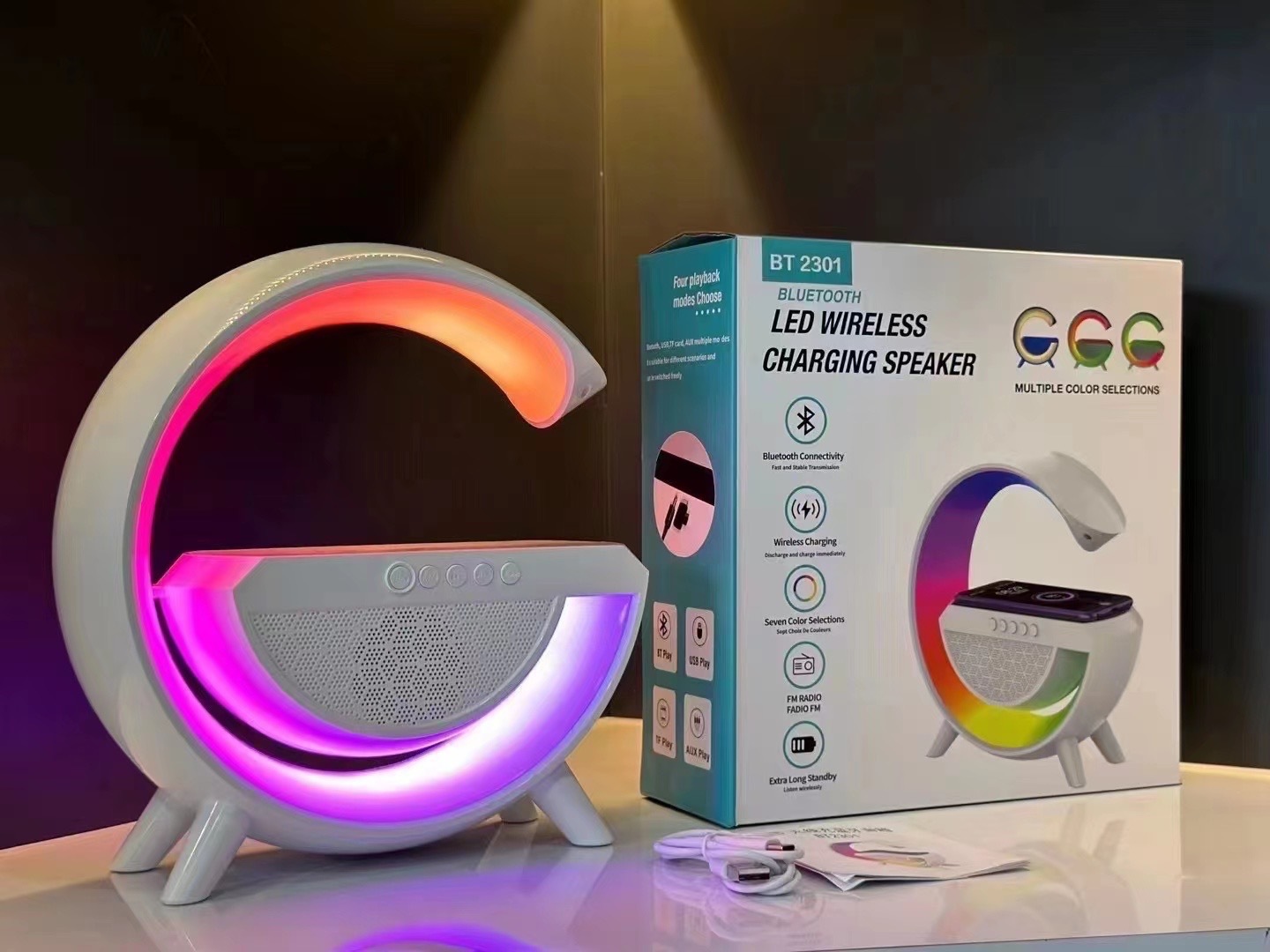 Loa bluetooth chữ G tích hợp đèn led RGB và sạc không dây - Loa không dây nghe nhạc hay âm thanh chuẩn(HOT 2023)