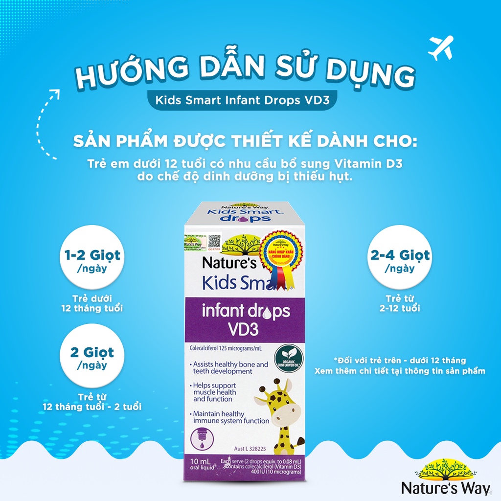 Combo 2 Siro Uống Nature's Way Kids Smart DHA Và Infant Drops VD3 Bổ Sung Vitamin D, Phát Triển Não Bộ Cho Bé