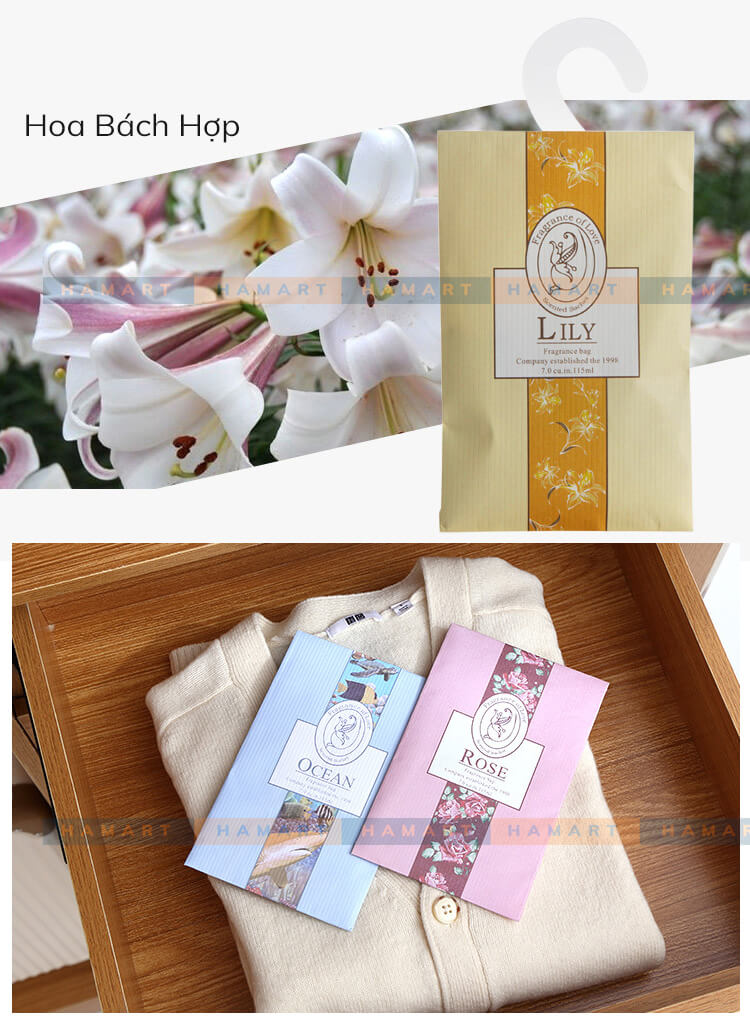 SET 6 Túi Thơm Treo Tủ Quần Áo 6 Mùi Hương Thơm Phòng Tự Nhiên Có Móc Treo Tiện Lợi