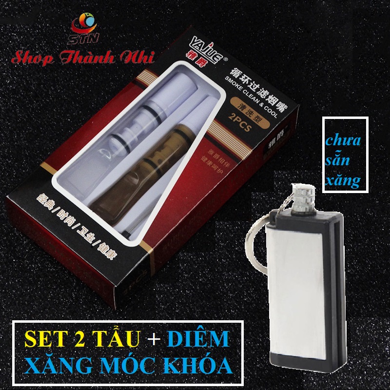 Bộ 3 món gồm 2 tẩu thuốc nhựa dẻo gắn điếu bảo vệ sức khỏe và  1 diêm xăngShop Thành Nhi CB005