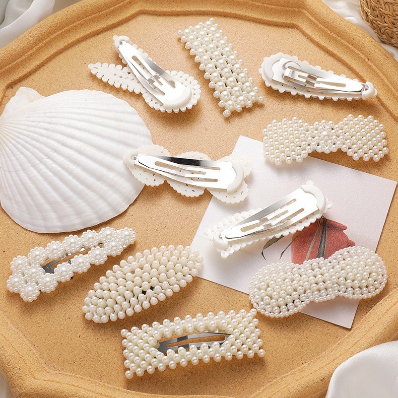 Kẹp tóc đính hạt nhân tạo nhiều mẫu dễ thương phong cách Hàn Quốc