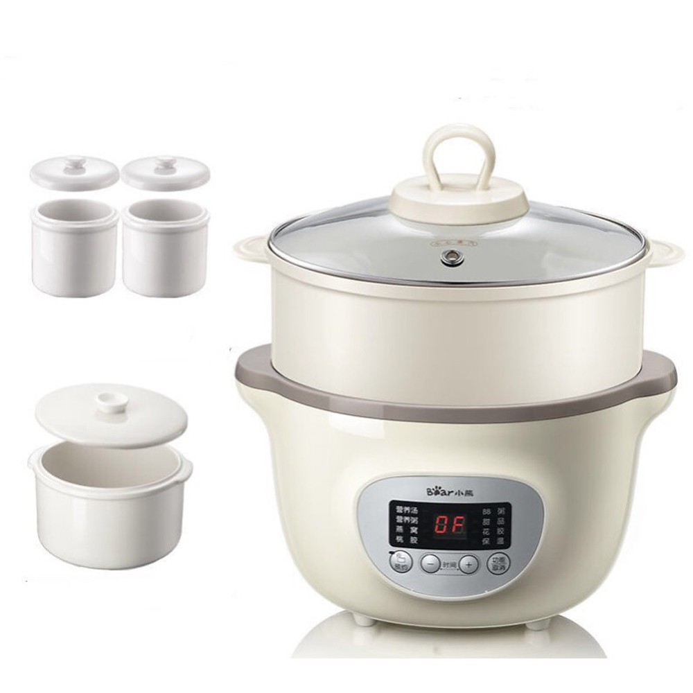 Nồi Ninh Hầm, Nấu Cháo, Chưng Yến, Nấu Cháo Chậm Đa Năng 2 Tầng. Tặng Kèm Lồng Hấp + 2 Nồi Sứ 500ml -- Hàng Nhập Khẩu
