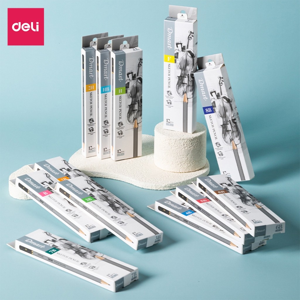 Bút Chì Phác Thảo Dmast Cao Cấp Chuyên Nghiệp Deli - Độ Cứng Từ 2H - 8B - Vẽ Tranh Mỹ Thuật Họa Chân Dung Độ Đậm Chuẩn