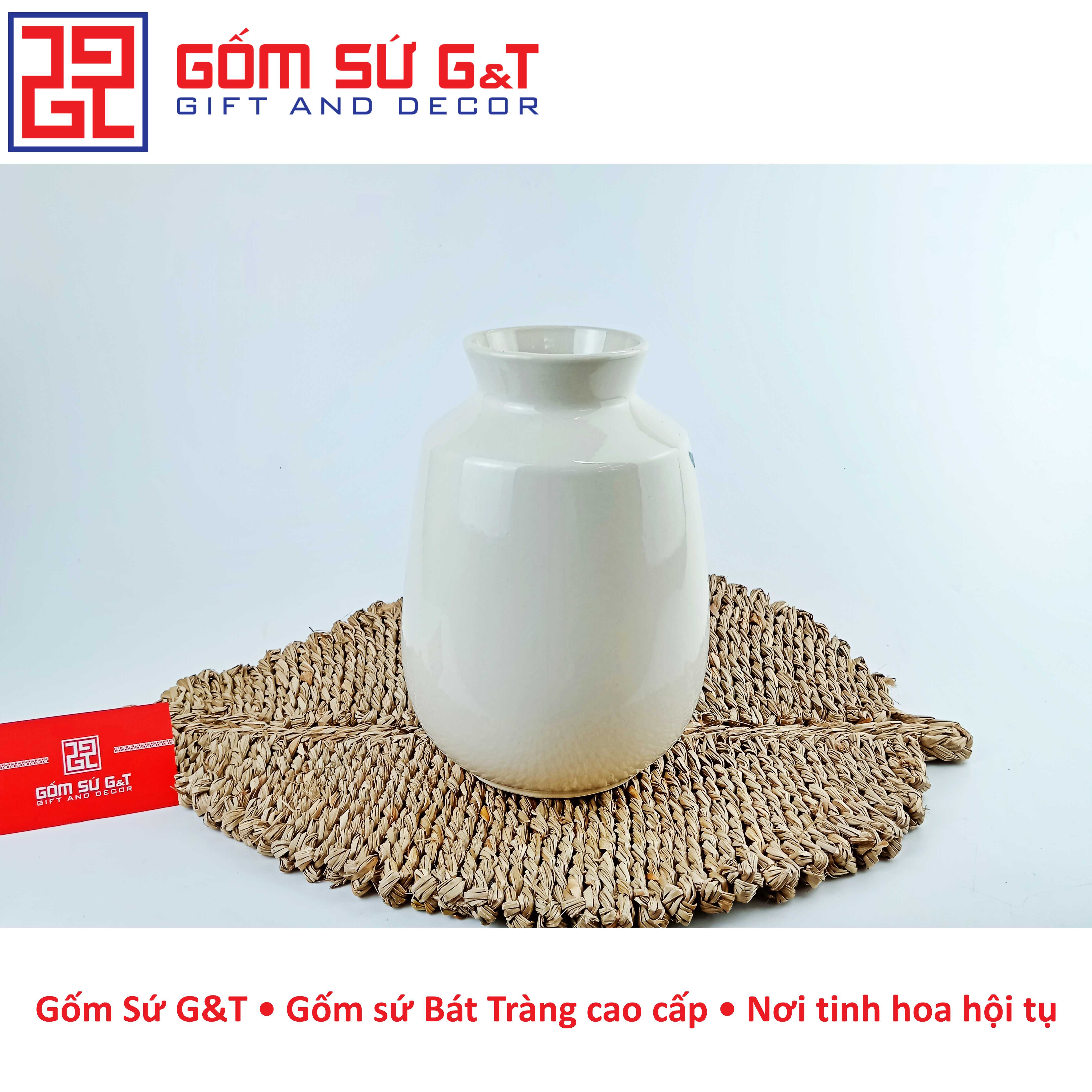 Lọ hoa dáng phích vai vuông vẽ hoa loa kèn Gốm Sứ G&amp;T