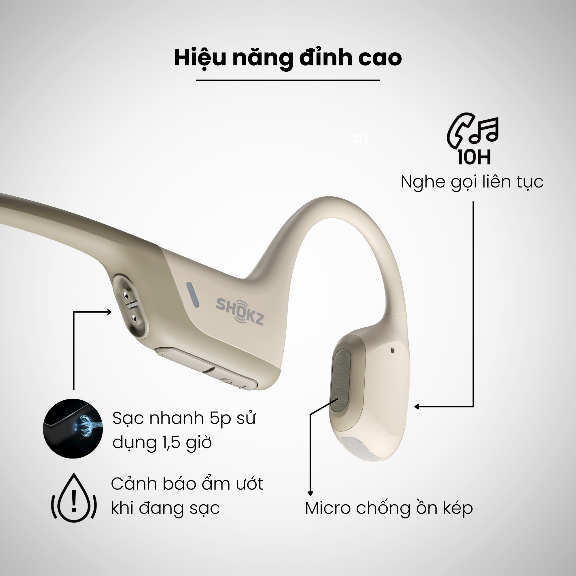 Tai Nghe Bluetooth Thể Thao Truyền Âm Thanh Qua Xương SHOKZ OPENRUN PRO S810 Màu Be - Hàng chính hãng