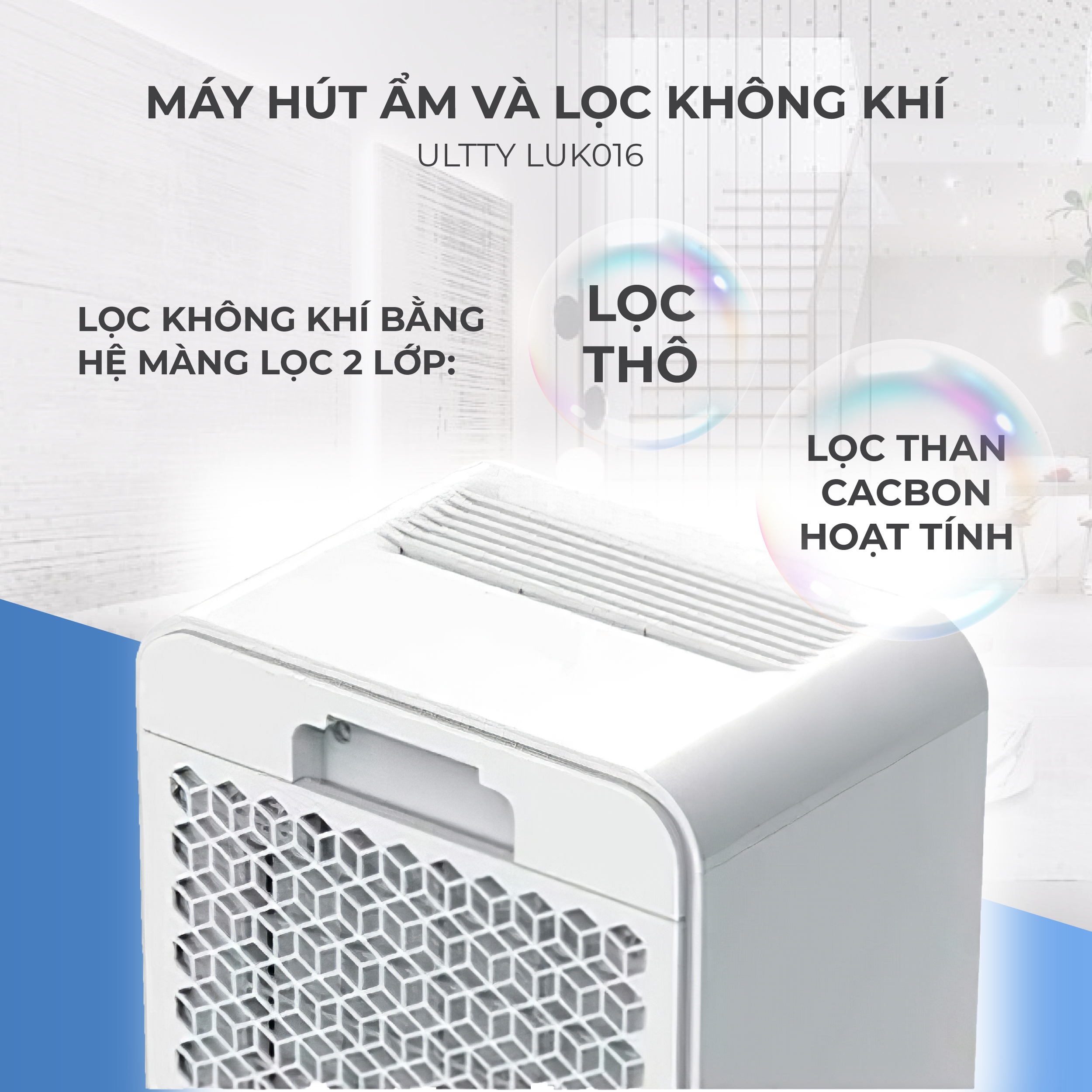 Máy Hút Ẩm & Lọc Không Khí ULTTY LUK016 Công suất 16-20L/Ngày - Hàng Chính Hãng