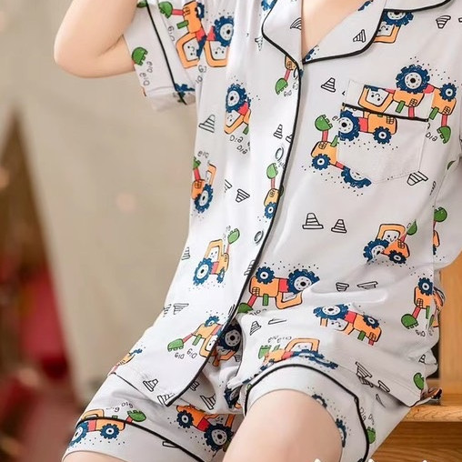 Bộ Pijama cộc tay hình máy xúc xuất Hàn bé trai 2-14 tuổi