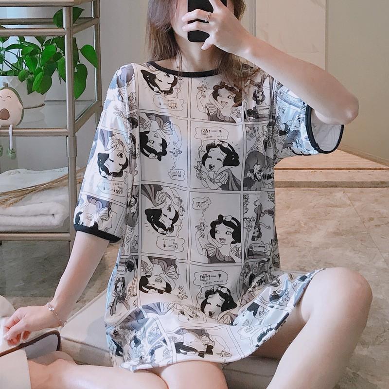 Váy ngủ cộc tay thun sữa họa tiết dễ thương [VN03