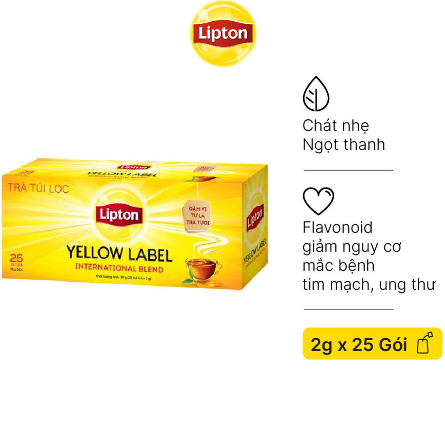 Hộp 25 Gói Trà Túi Lọc Lipton Nhãn Vàng 2g/gói