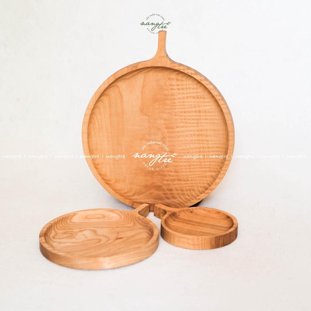 Bộ 3 Khay gỗ tròn tay cầm - Trang trí - Khay gỗ tần bì - woodentray