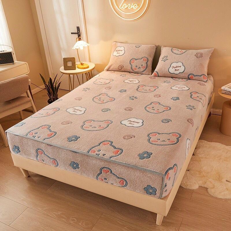 BỘ GA GỐI NỈ SỮA BO CHUN BỌC ĐỆM