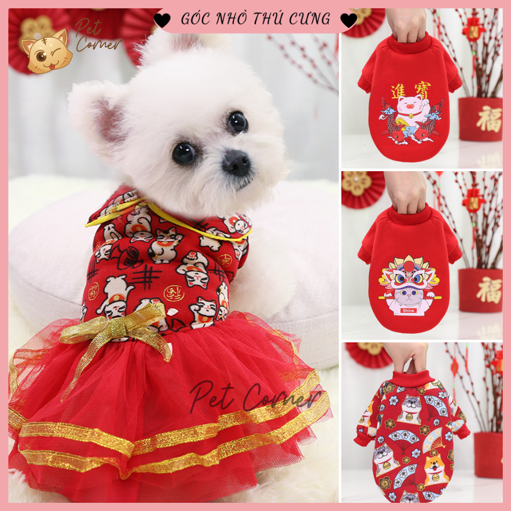 Hình ảnh Áo Tết cho chó mèo nhiều mẫu xinh xắn, áo nỉ đỏ cho thú cưng năm mới