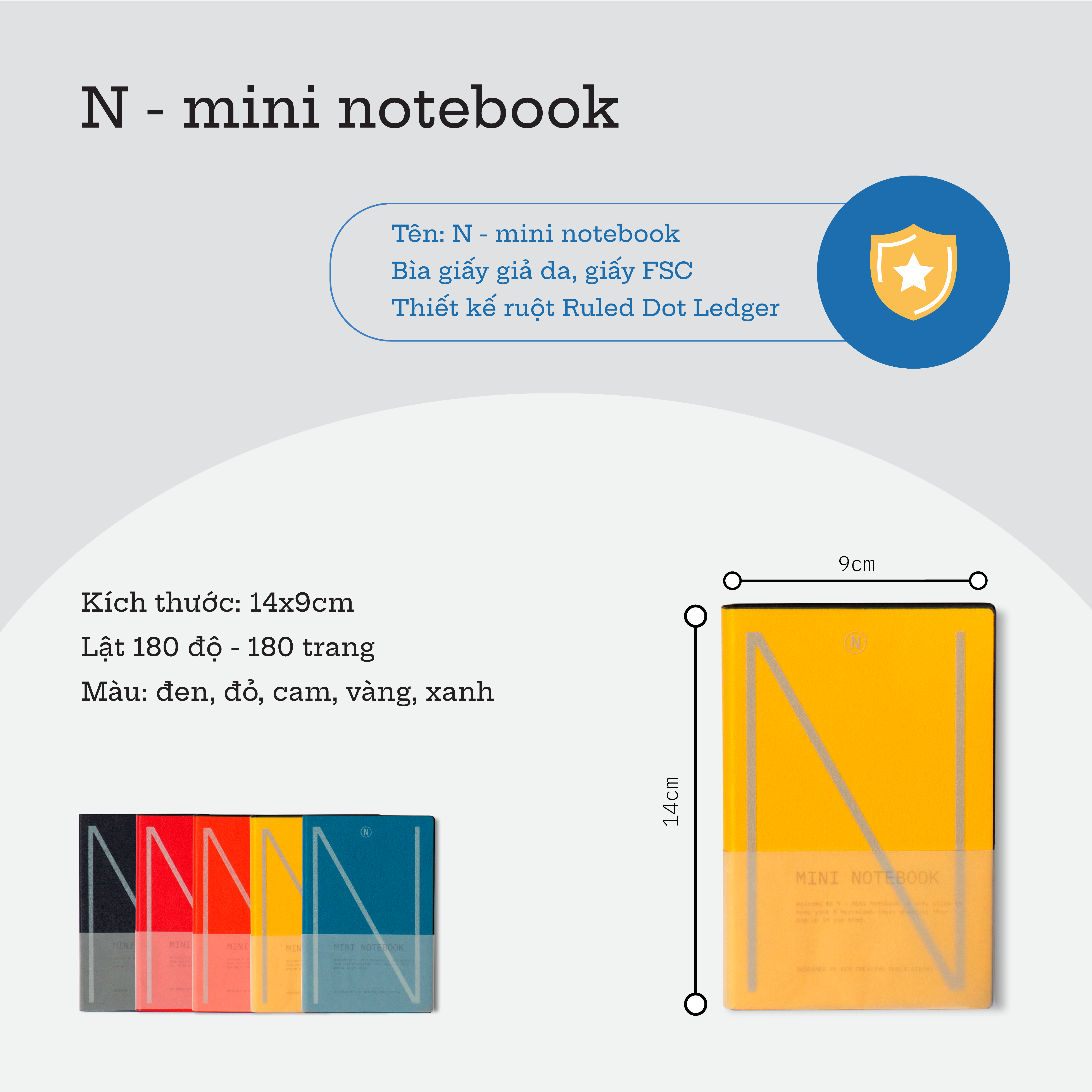 N - Mini Notebook | Sổ tay ghi chép ý tưởng 180 trang, bìa giấy giả da