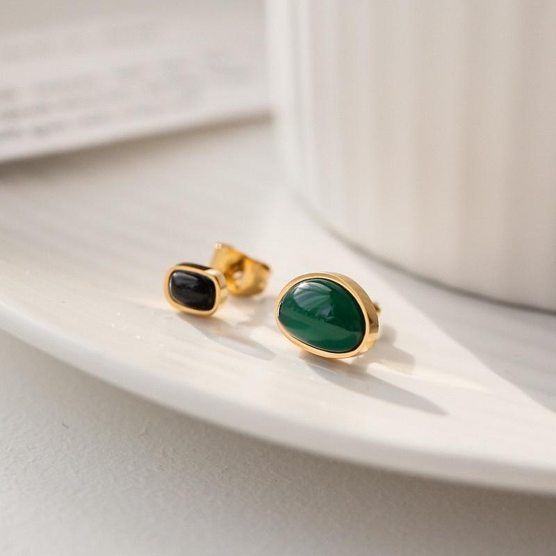 E109 Khuyên tai nữ bông tai nữ đá xanh đen bất cân xứng đẹp lạ mắt phong cách vintage Ring House