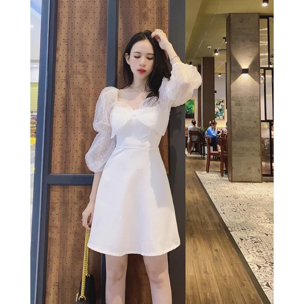 Đầm xòe voan tay phòng kết nơ ngực BY8259