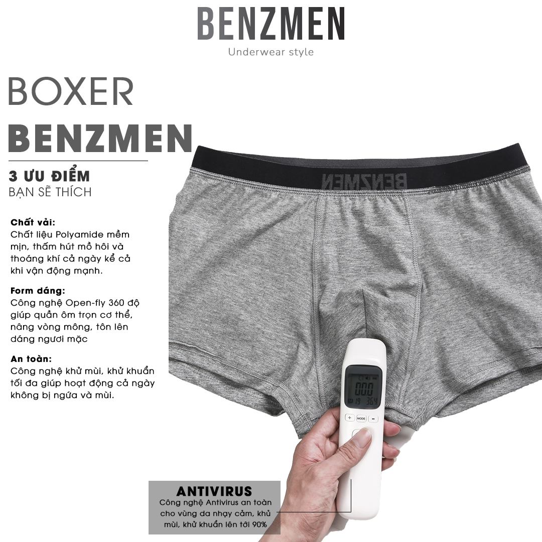 COMBO 5 Quần Sịp Boxer Nam, Quần Lót Nam Benzmen Chất Liệu Cotton Thấm Hút Mồ Hôi, Kháng Khuẩn Cực Tốt - BX03