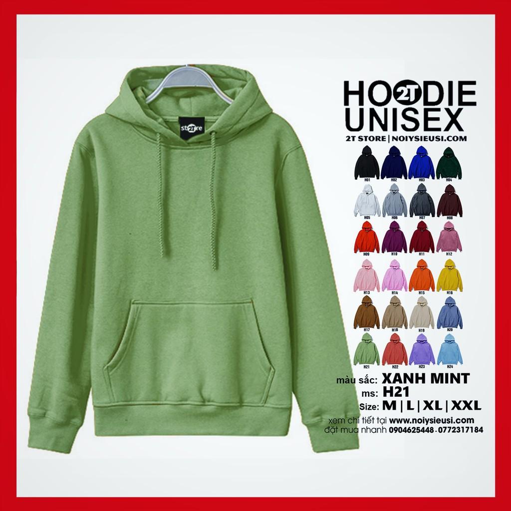 Áo hoodie unisex 2T Store H21 Xanh Mint Bạc Hà