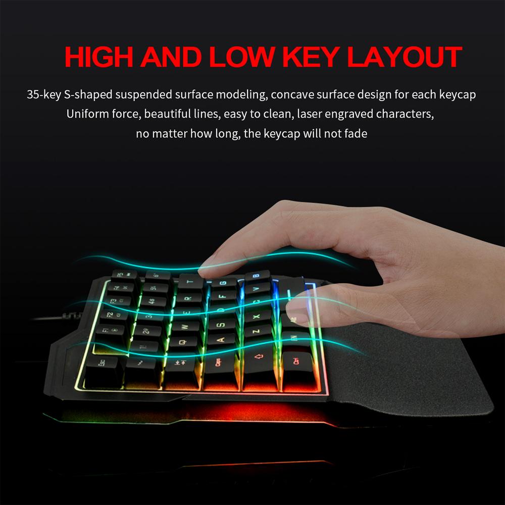 Bàn phím trò chơi một tay trực tuyến Đèn RGB tiện dụng Màu đen K7