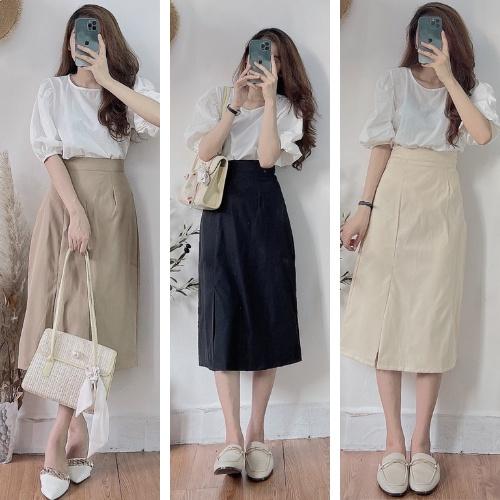 Chân váy dài dáng chữ A chất kaki phong cách ulzzang