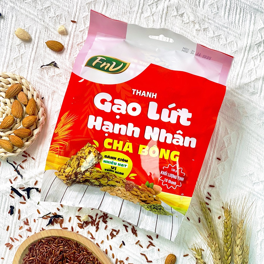 Thanh Gạo Lứt Hạnh Nhân Chà Bông FNV 150g - Tặng 1 bịch xoài sấy dẻo Frusa 35g