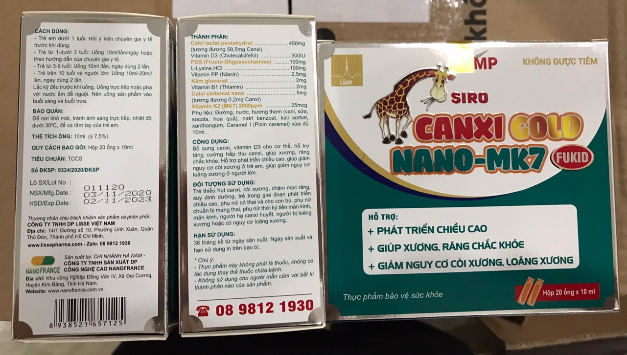 Lisse Siro CANXI GOLD FUKID-Hộp 20 ống- Bổ Sung Canxi , Giúp Bé Ăn Ngon , Phát Triền Chiều Cao Tối Ưu