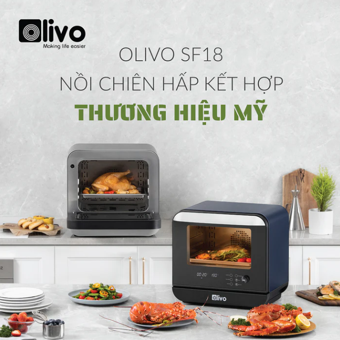 Nồi Chiên Hơi Nước Olivo SF16 Pro Thương Hiệu Mỹ Cao Cấp Gồm 56 Chức Năng Làm Bít Tết Hấp Nướng Hâm Nóng Đa Năng Dung Tích 16 Lít Công Suất 2800 W - Hàng Chính Hãng