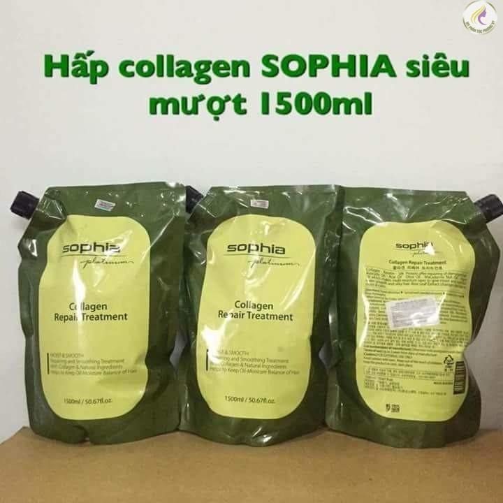 Kem hấp phục hồi tóc Sophia Platium Collagen Hair Repair Treatment Hàn Quốc 1500ml tặng kèm móc khoá