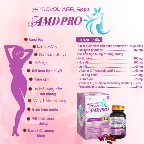 Nội Tiết Tố Nữ ESTROVOL AGELSKIN AMDPRO giúp giảm nám, sạm da, ngủ ngon,giảm mệt mỏi, rụng tóc