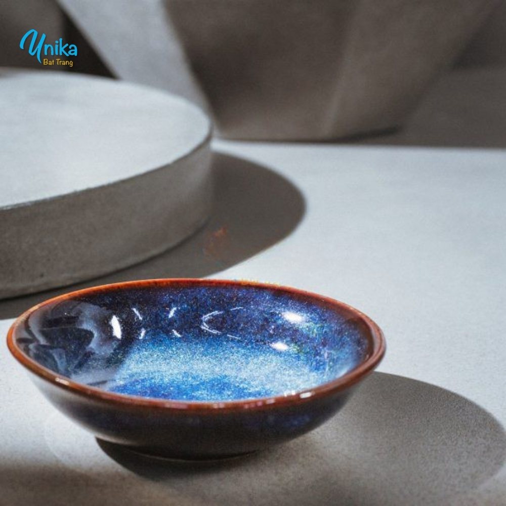 Đĩa Muối Men Xanh Hoả Biến - Đĩa Gia Vị Men Xanh Hoả Biến (đường kính 8cm) - Gốm Sứ Cao Cấp Unika Bát Tràng