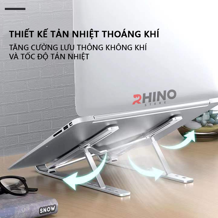 Giá đỡ Laptop, cho macbook, cho ipad tản nhiệt Rhino KL101, kệ đỡ máy tính nhôm gấp gọn, tặng túi đựng - Hàng chính hãng