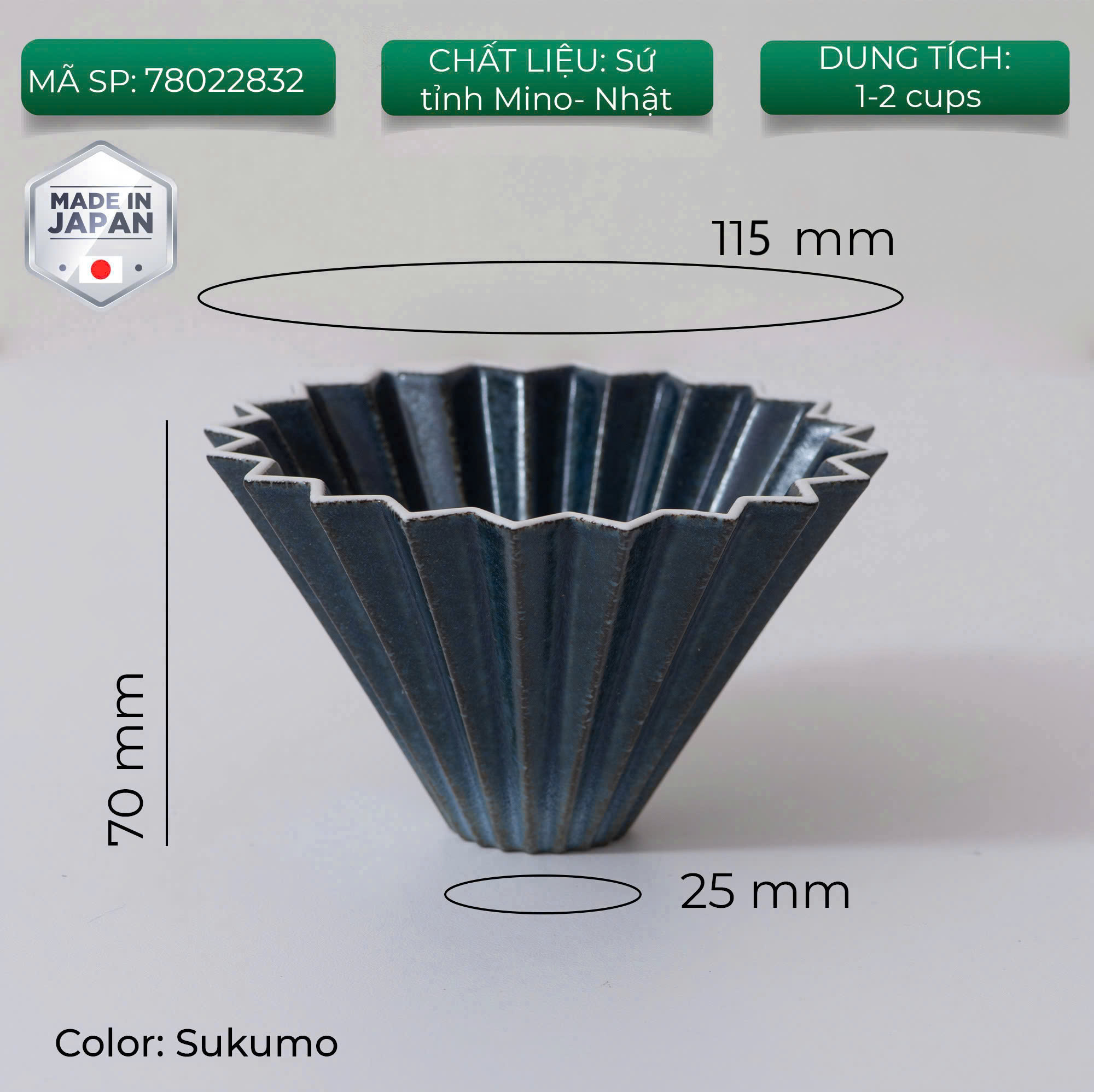 Phễu sứ V60 01 Origami Dripper S EC limited color Sukumo