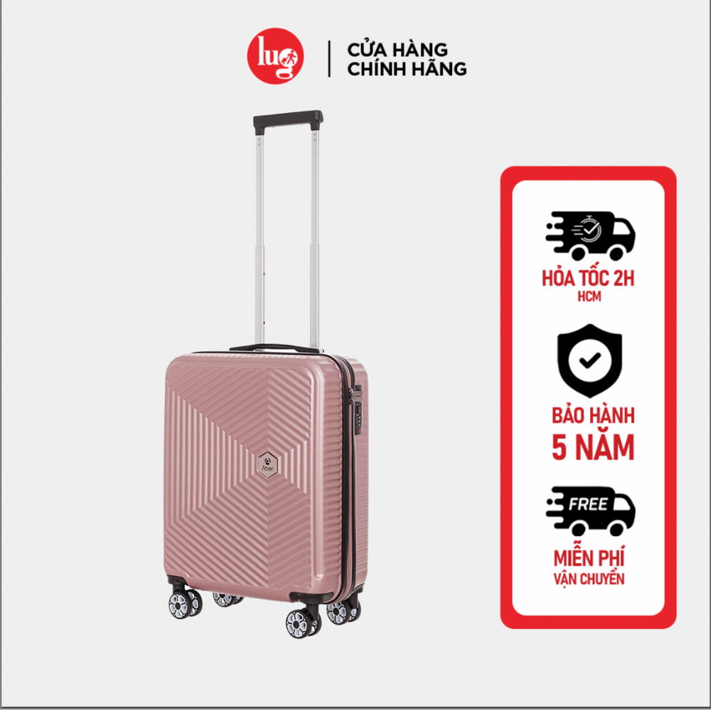 Vali Kéo Du Lịch Lug Thương Hiệu Aber Ab1195 Size 20, Nhựa Abs Hạn Chế Trầy Xước, Khóa Số Bảo Mật An Toàn - Rose Gold - 20Inch