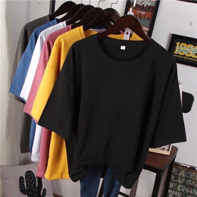 Áo thun tay lỡ Nam - Nữ phong cách Hàn Quốc Chất Cotton 100% Màu đen, cam, trắng