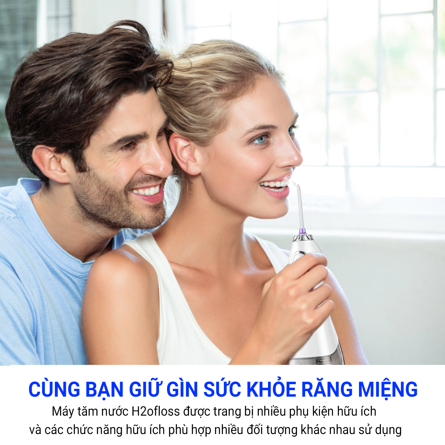 Máy Tăm Nước Cầm Tay H2OFloss HF-6 Sạch Răng Màu Trắng - Hàng Chính Hãng