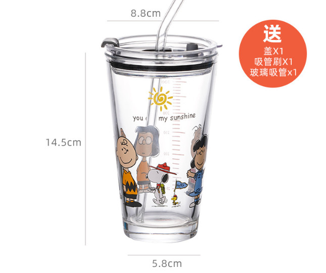 Ly Thủy Tinh Chia Vạch Có in hình Ngộ nghĩnh | Kèm Nắp Nhựa Ngăn Tràn