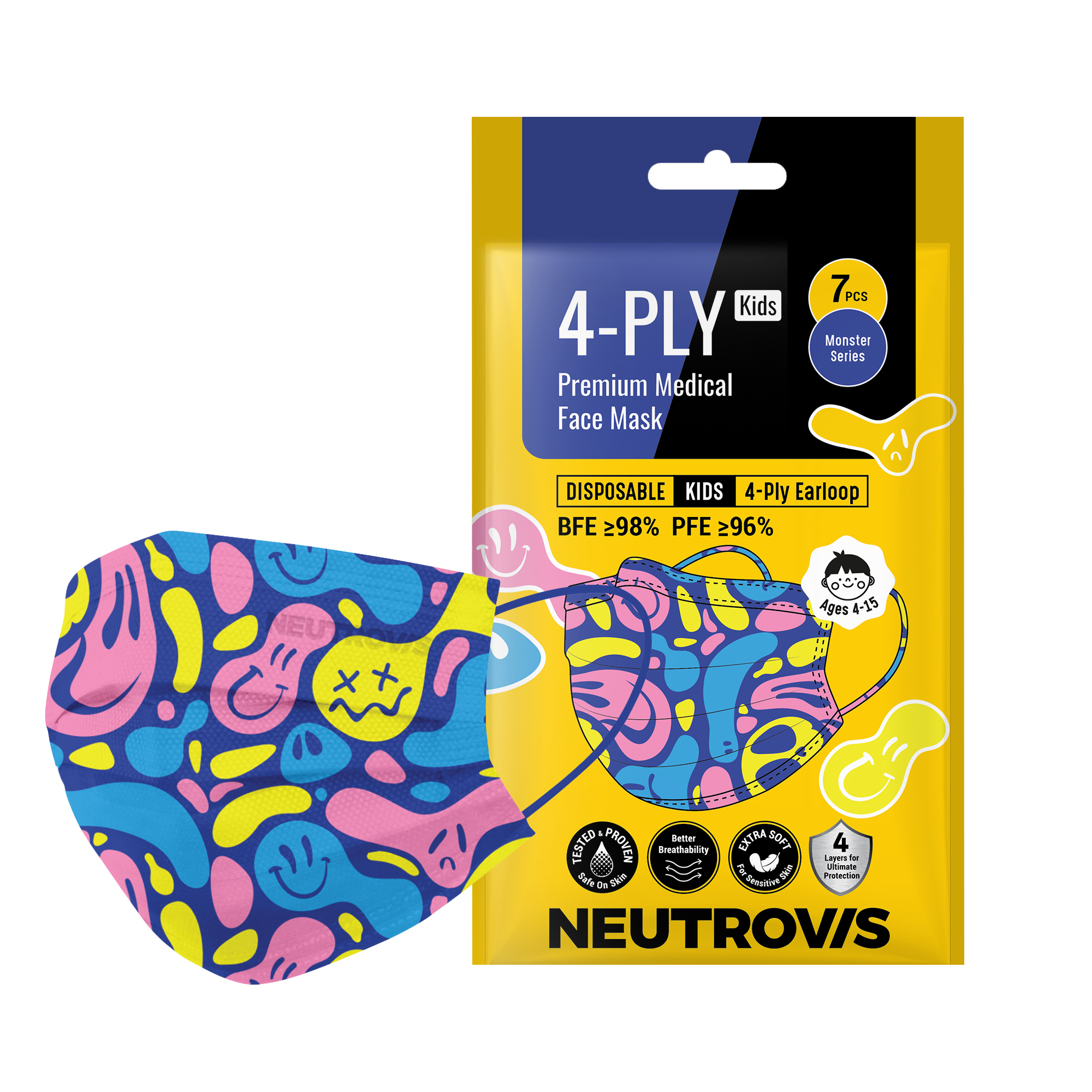 Khẩu Trang Trẻ Em Cao Cấp Kháng Khuẩn 4 Lớp Neutrovis - Peekaboo (7 Cái/Túi)