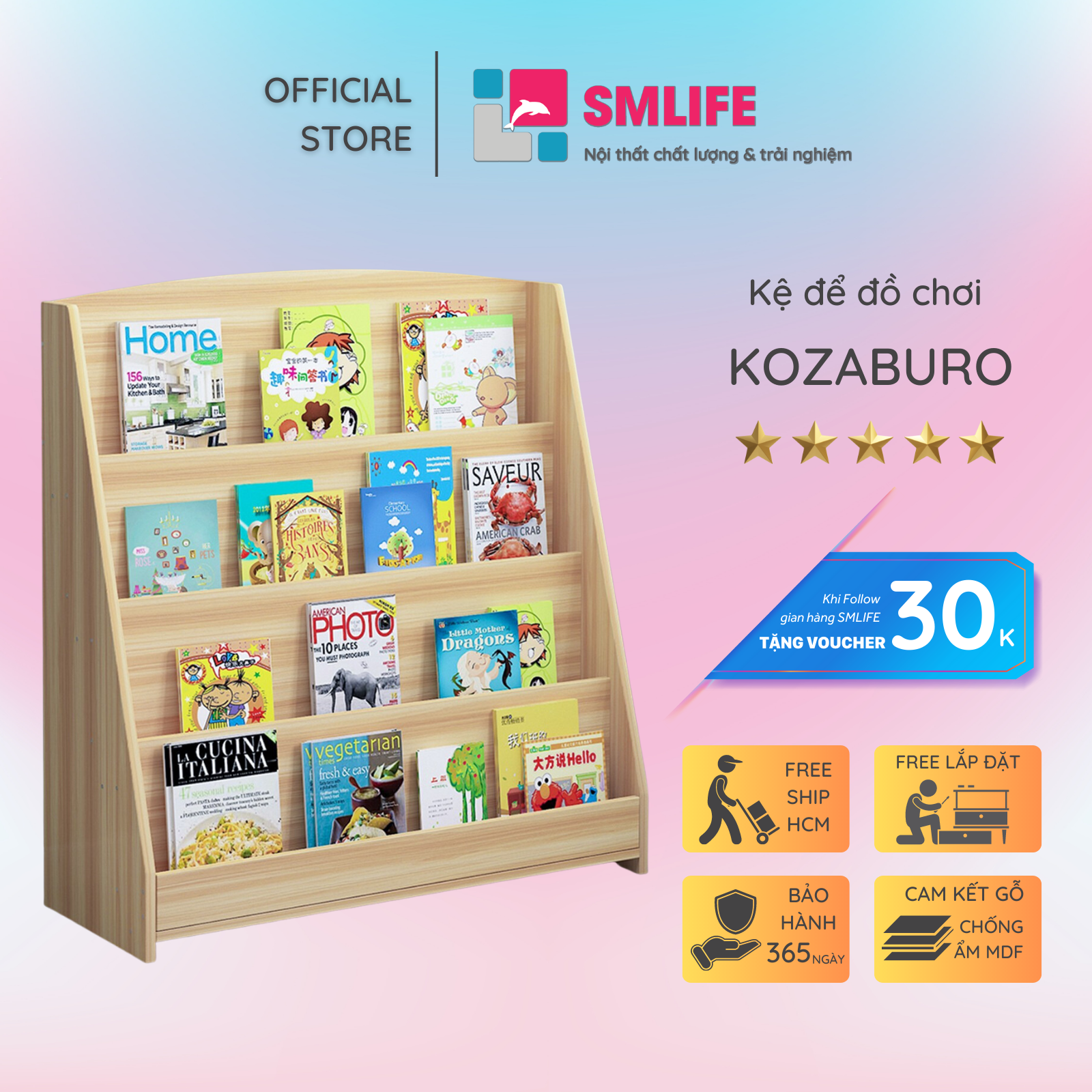 Kệ để đồ chơi cho bé SMLIFE Kozaburo  | Gỗ MDF dày 17mm chống ẩm | D80xR30xC88cm