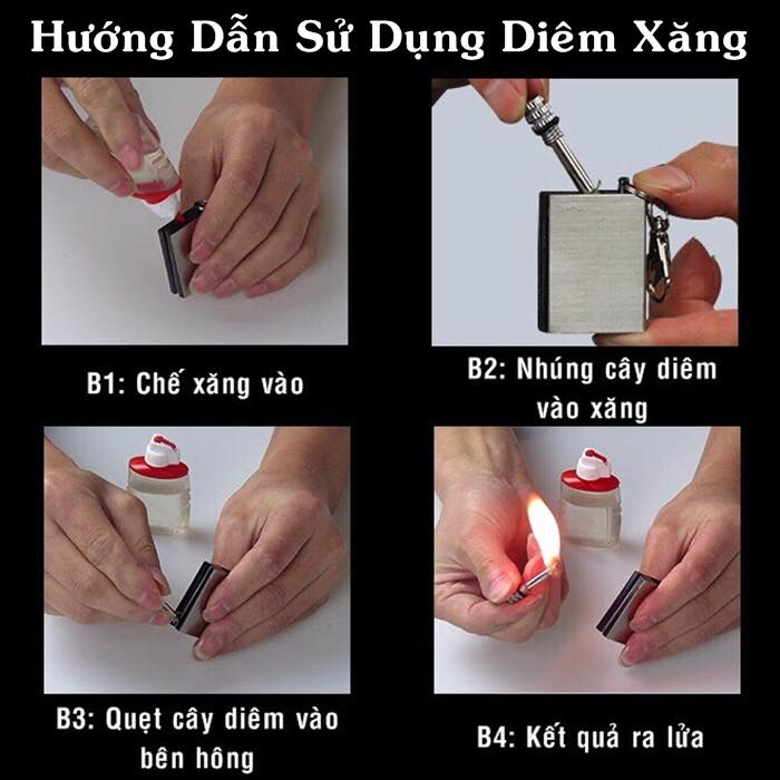 Hộp quẹt bật lửa kiêm móc khóa diêm xăng chữ nhật -