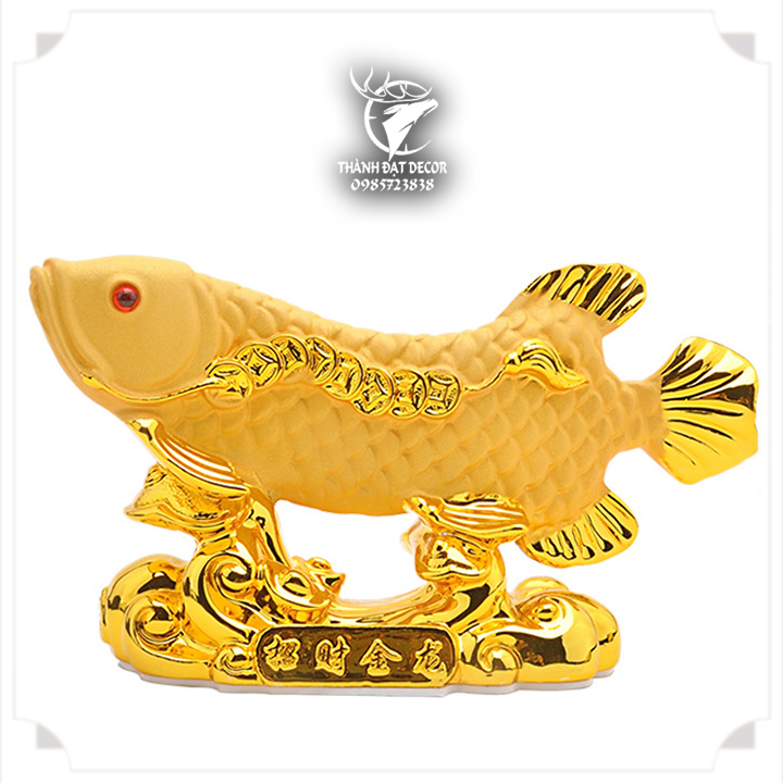 Tượng Phong Thủy Cá Rồng Kim Long Chiêu Tài size 16cm , Trang Trí Bàn Taplo Xe Hơi , Quà Tặng