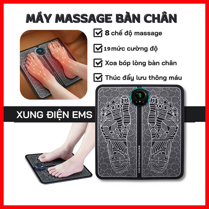 Thảm Massage Chân Xung Điện EMS Có Đèn Led Hiển Thị, 8 Chế Độ Mát Xa Bàn Chân, Giúp Lưu Thông Khí Huyết, Giảm Đau Mỏi