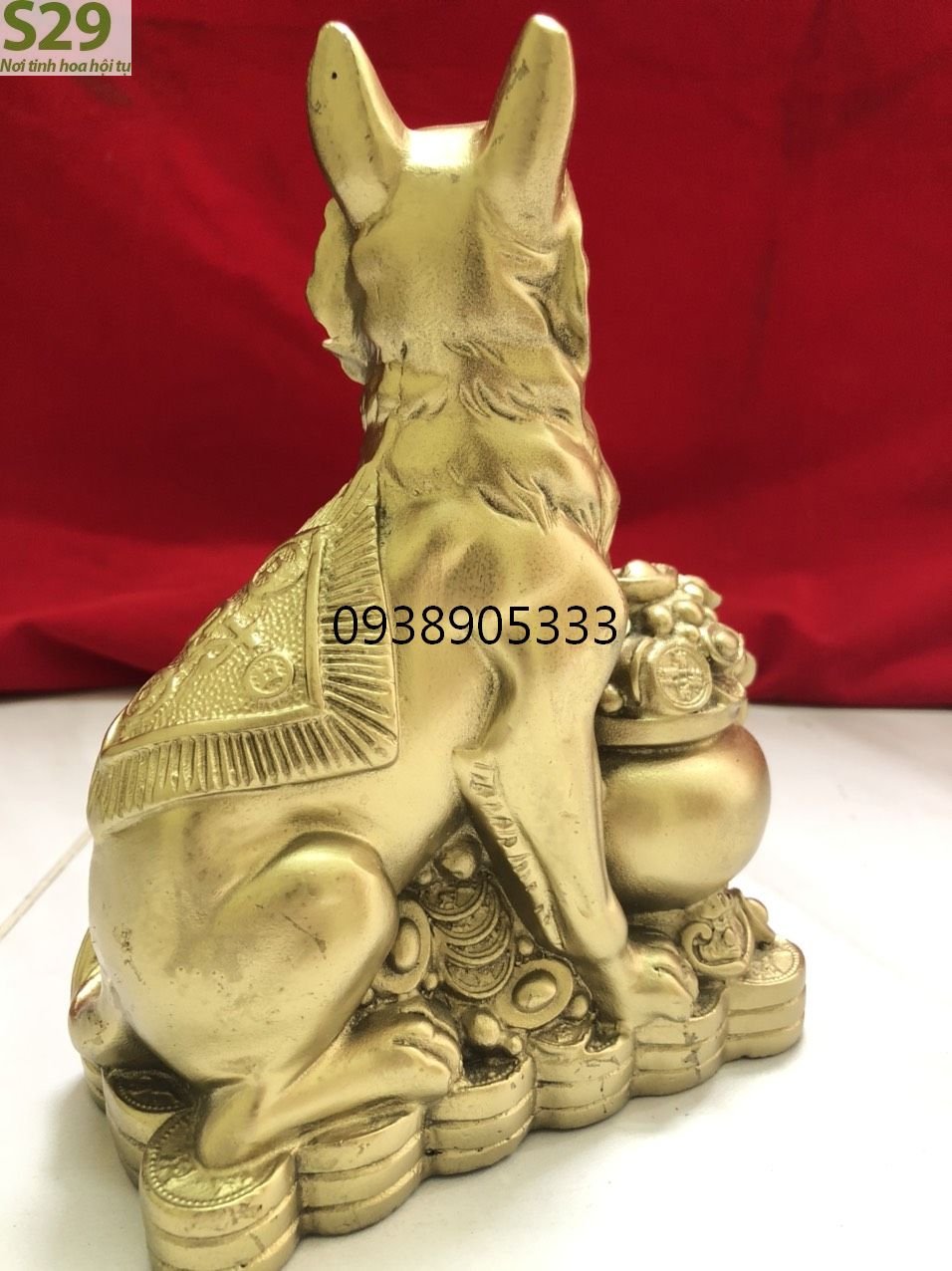 Tượng Chó Ôm Hữu Tiền Bằng Đồng,Phong Thủy Cao 19cm