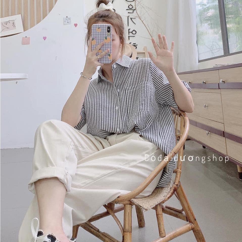 Áo Sơ Mi Cộc Tay Nữ Vải Xốp Form Rộng, Áo Somi Basic Lụa Nữ Ulzzang Dáng Dài Hàng Đẹp Cao Cấp