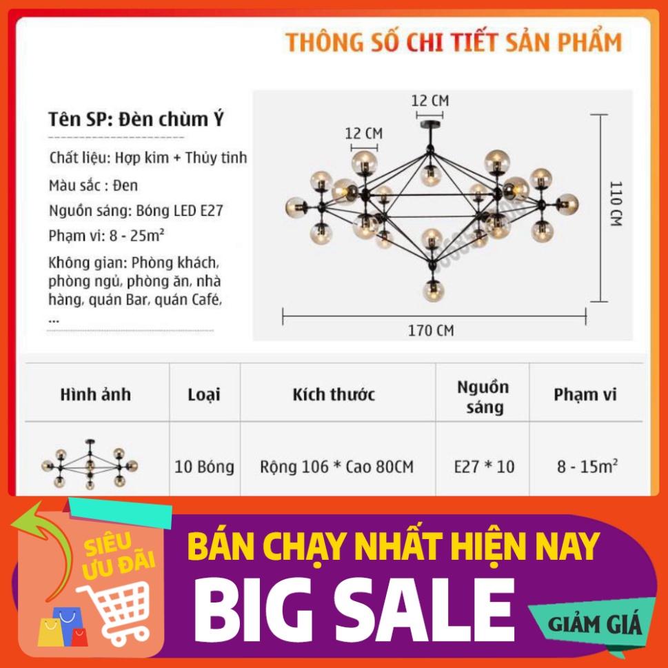 *Bảo hành 12 tháng*Đèn Chùm Phân Tử Ondric 10 bóng - Decor lighting, chùm ý 10 bóng dạng phân tử trang trí phòng khách