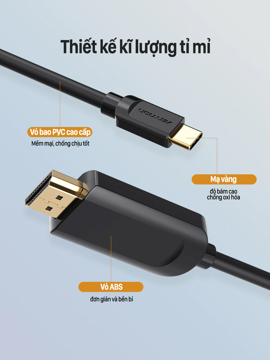 Cáp chuyển đổi Type-c sang HDMI 1.5M Vention CGUBG - Hàng Chính Hãng